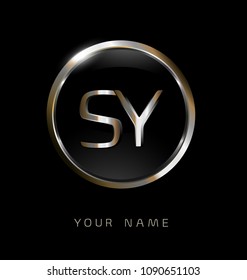 SY initial letters with circle elegant logo golden silver black background