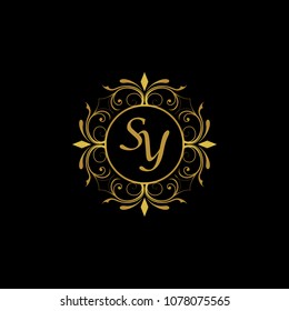 SY Initial logo. Ornament ampersand monogram golden logo black background