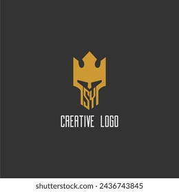 SY initial monogram logo for gaming with creative king spartan image design