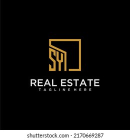 SY initial monogram logo for real estate design with creative square image