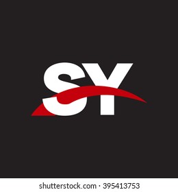 SY initial overlapping swoosh letter logo white red black background