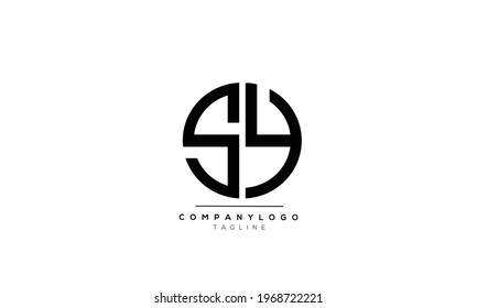 Diseño del logotipo del alfabeto de texto en letra monográfica de las iniciales SY