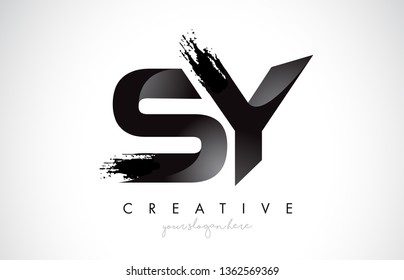 SY Letter Design with Brush Stroke and Modern 3D Look Vector Illustration.