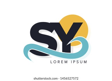 SY letter logo with ocean waves and sunset. Beach concept design