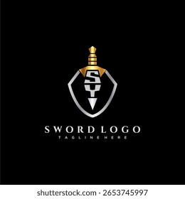 Monograma de lujo de la letra de SY para la Imagen del estilo del escudo y de la espada