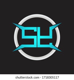 Monograma de logotipo SY con plantilla de diseño de forma circular y de cuatro ejes