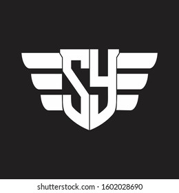 SY Logo monogram with emblem and wings element design template