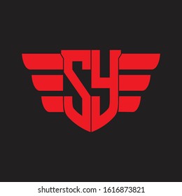 SY Logo monogram with emblem and wings element design template on red colors