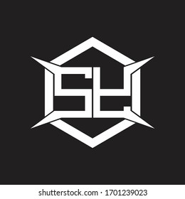 Monograma de logotipo SY con modelo hexagonal y de diseño de cuatro ejes