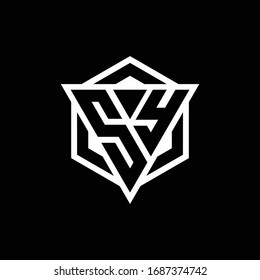 SY logo monogram with triangle and hexagon shape combination isolated on back and white colors
