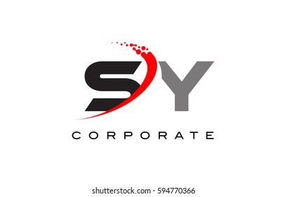 SY Modern Letter Logo Design with Red Swoosh and Dots