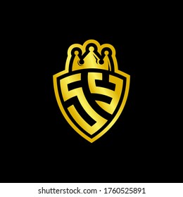 SY monogram logo with shield and crown style design template isolated on black background