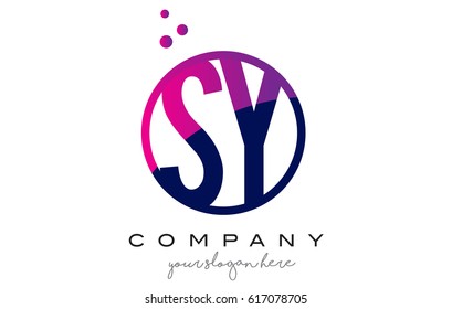 SY S Y Circle Letter Logo Design with Purple Magenta Dots Bubbles Vector Illustration