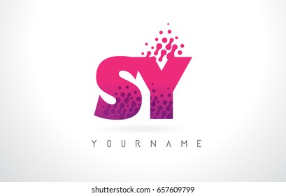 SY S Y Letter Logo with Pink Letters and Purple Color Particles Dots Design.