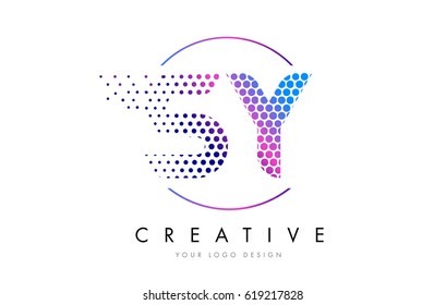 SY S Y Pink Magenta Dotted Bubble Letter Logo Design. Dots Lettering Vector Illustration