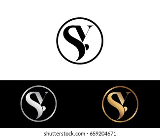 Sy text gold black silver modern creative alphabet letter logo design vector icon