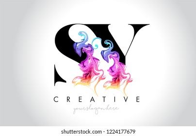 Diseño creativo vibrante del logotipo de la letra de SY con la Ilustración vectorial colorida que fluye de la tinta de Smoke.