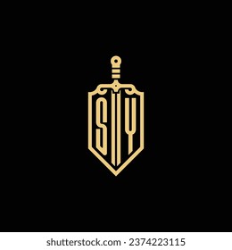 SY Vintage-Schild und Schwert-Erstlogo in hochwertigem professionellem Design, das gut auf allen Printmedien drucken kann