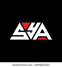 SYA triangle letter logo design with triangle shape. SYA triangle logo design monogram. SYA triangle vector logo template with red color. SYA triangular logo Simple, Elegant, and Luxurious design.