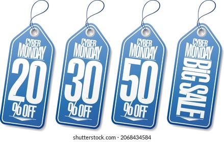 Syber monday sale tags or labels vector set - 20% off, 30% off, 50% off, big sale