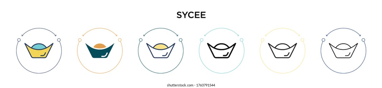 Sycee icon in filled, thin line, outline and stroke style. Vector illustration of two colored and black sycee vector icons designs can be used for mobile, ui, web