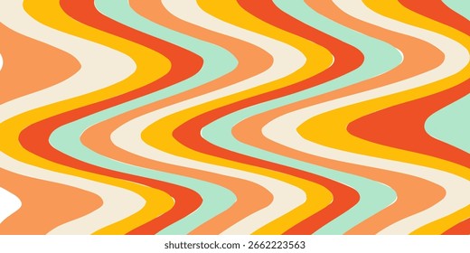 Fundo retro groovy Sychedelic com ondas coloridas. Ilustração vetorial