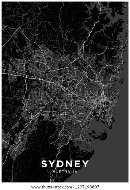 Sydney (Australia) city map. Black and white poster with map of Sydney