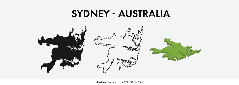 El mapa de la ciudad de australia de Sydney estableció el diseño de la ilustración vectorial aislado en el fondo blanco. Concepto de viajes y geografía.