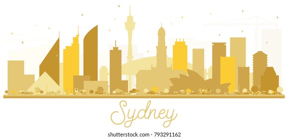 Sydney Australia City skyline golden silhouette. Vector illustration. Sydney Cityscape with landmarks.