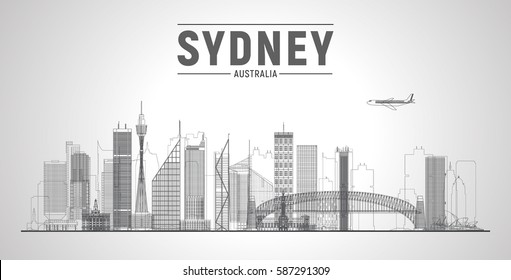 Sydney Australia cityline architecture vector illustration, skyscraper, flat design. Tourism banner design template with Sydney Australia.