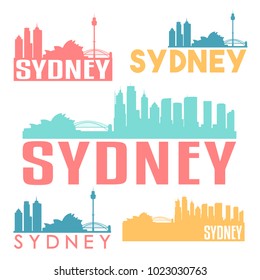 Sydney Australia Flat Icon Skyline Vector Silhouette Design Set