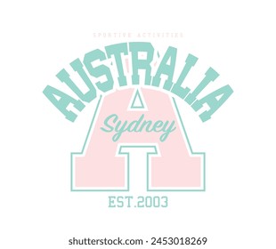 Sydney Australia retro vintage typography. Vector illustration design for fashion, tee, t shirt, print, poster, graphic, background.