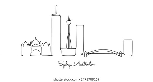 Sydney Australia skyline continuous line drawing. Building and architecture concept. Vector illustration minimalist design hand drawn.