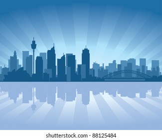 Sydney, Australia skyline illustration with reflection in water