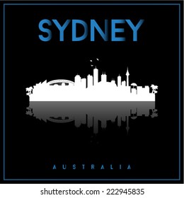 Sydney, Australia skyline silhouette vector design on parliament blue and black background.