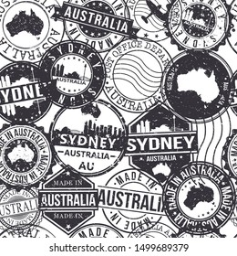 Sydney Australia Stamps. City Stamp Vector Art. Postal Passport Travel. Design Set Pattern.