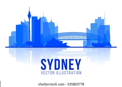 Sydney city architecture vector illustration, skyline city silhouette, skyscraper, flat design. Tourism banner design template with Sydney Australia.