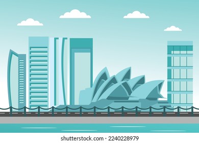 Sydney City cartoon blue design vector, City catoon design template