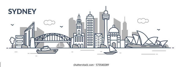 Ciudad de Sydney. Estilo de línea plana. Vector