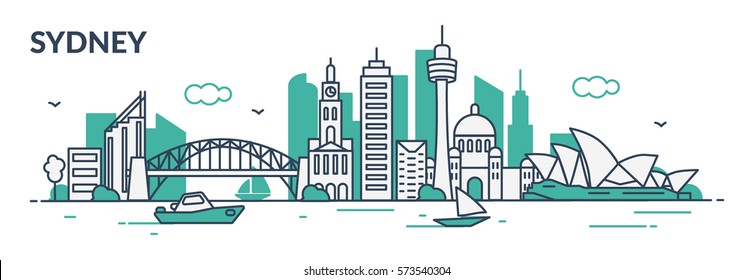 Sydney city. Flat line style. Vector