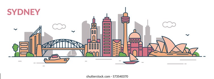 Sydney city. Flat line style. Vector