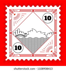 Sydney City Line Style Postage Stamp Design