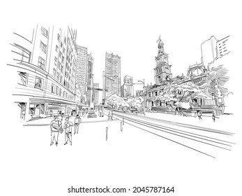 Sydney City Scape. Australia. Hand Drawn Vector Illustration.