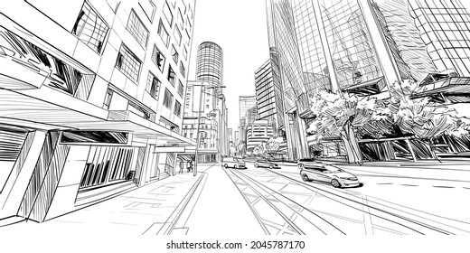 Sydney City Scape. Australia. Hand Drawn Vector Illustration.