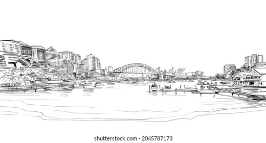 Sydney City Scape. Australia. Hand Drawn Vector Illustration.