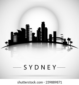 Sydney City skyline with reflection. Typographic Design