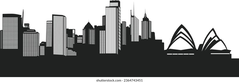 Sydney city skyline silhouette. Australia cityscape skyscraper in vector.