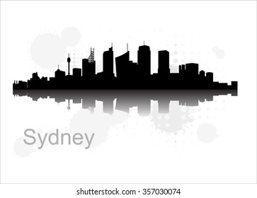 Diseño plano vectorial de la ciudad de Sydney, ilustración monocroma, silueta negra