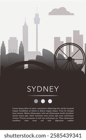 Sydney city template for website, presentation, front page, invitation, publication sheet with skyline, landmarks. Vector Australia image layout, simple and grayscale