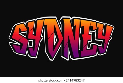 Sydney city word trippy psychedelic graffiti style letters.Vector hand drawn doodle cartoon logo Sydney illustration. Funny cool trippy letters, fashion, graffiti style print for t-shirt, poster